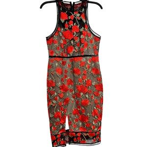 Gianni Bini Floral Red and Black Lace Dress